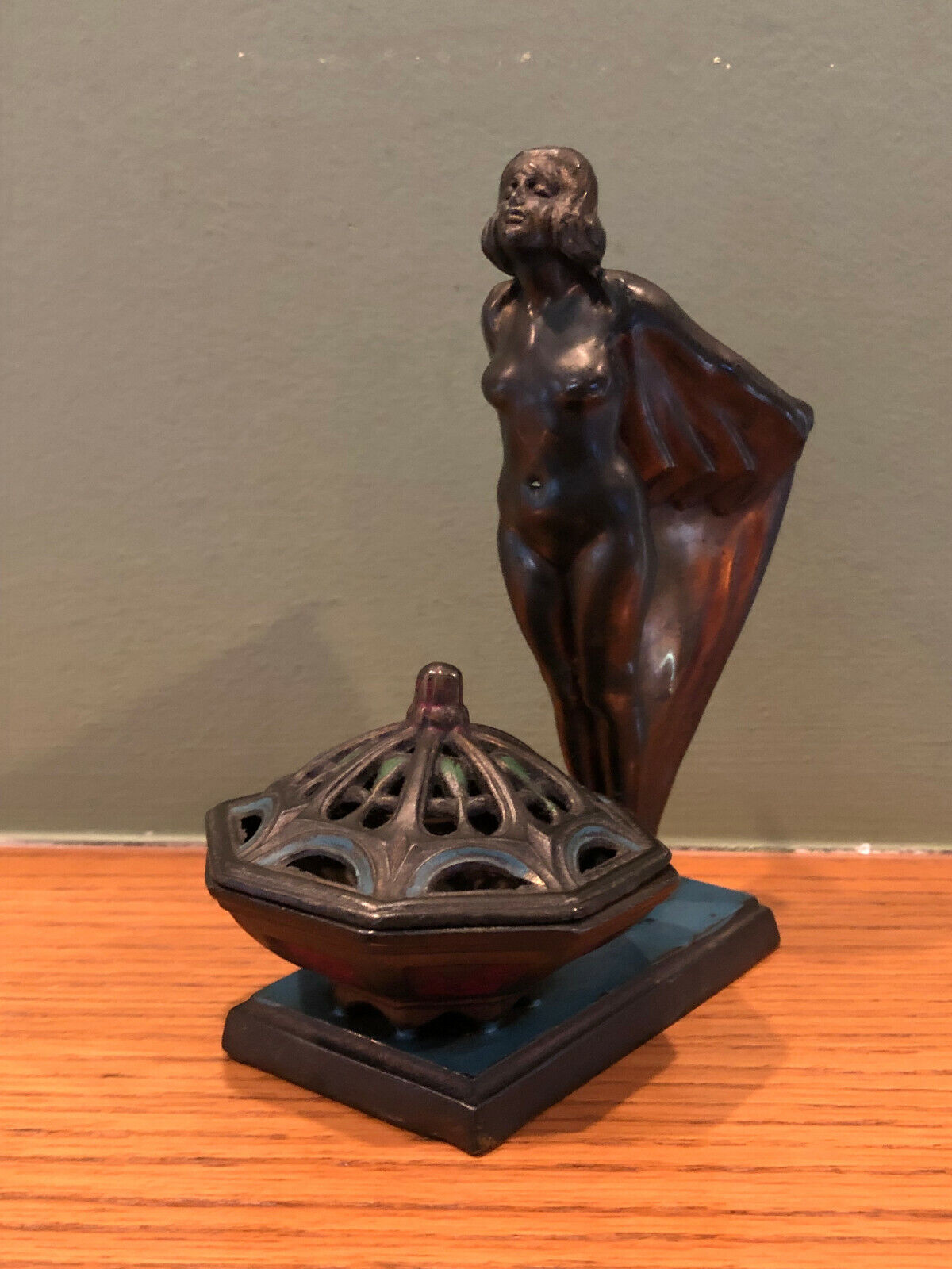 L.V. Aronson 1920 Figural Art Deco Winged Goddess Statue Incense Burner Scarce