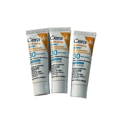 CeraVe Hydrating  Sheer Sunscreen SPF 30 Travel Size 3 Tube Lot
