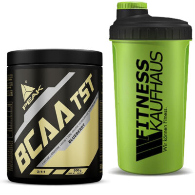 (53 EUR/kg) Peak BCAA TST 500g Amino Pulver Geschmack wählbar + Shaker