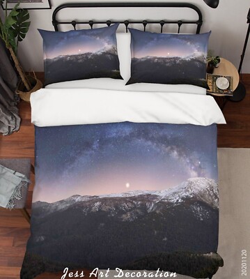 3D Mountain Sky Night Scene Quilt Cover Set Bedding Sets Pillowcases Queen