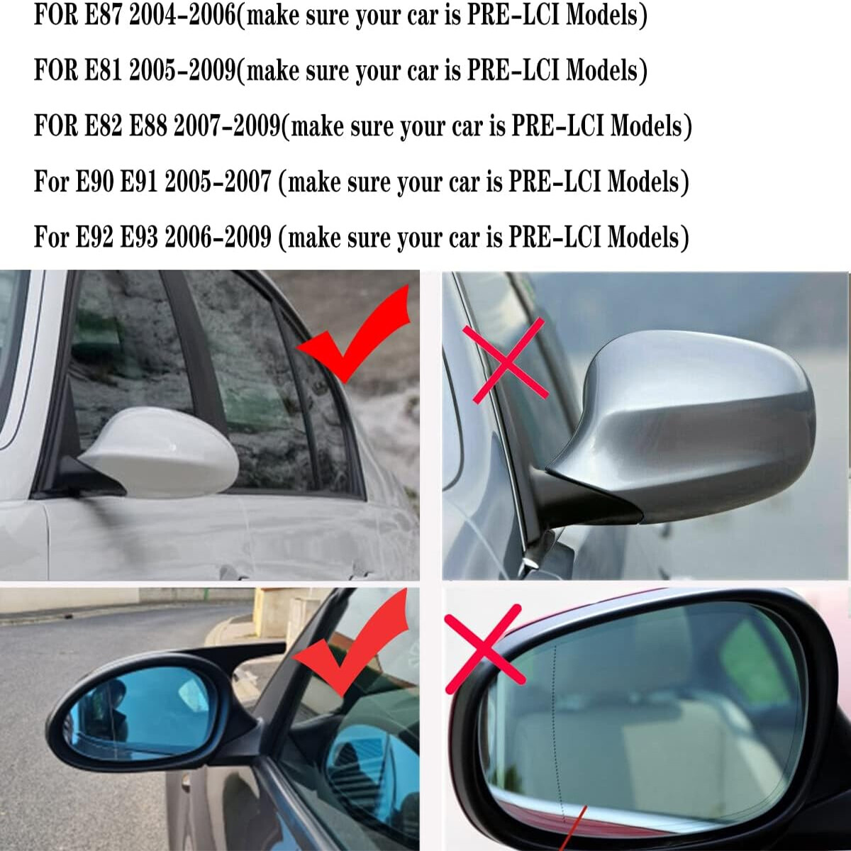 Coppia Coprispecchietti In ABS Nero Lucido Per BMW Serie 3 E90 E91 E92 E93 Pre-lifting (2005-2010), Escluso M3