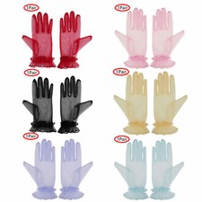 1Pairs See Through Full Finger Tulle Mesh Semi Sheer Bridal Bride Wedding Gloves