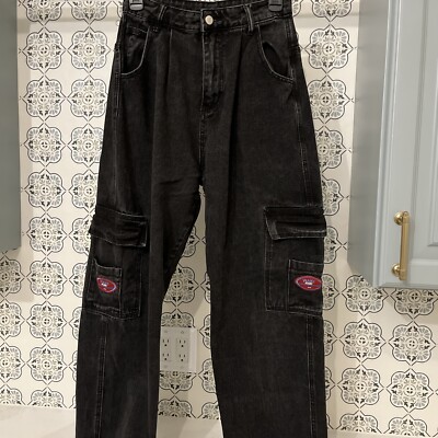 Shein WAKE baggy cargo jambe conique vintage vibe jeans noir femme