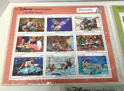 1988 Grenada Disney Postage Stamps Peter Pan, Bambi, Pinocchio Set