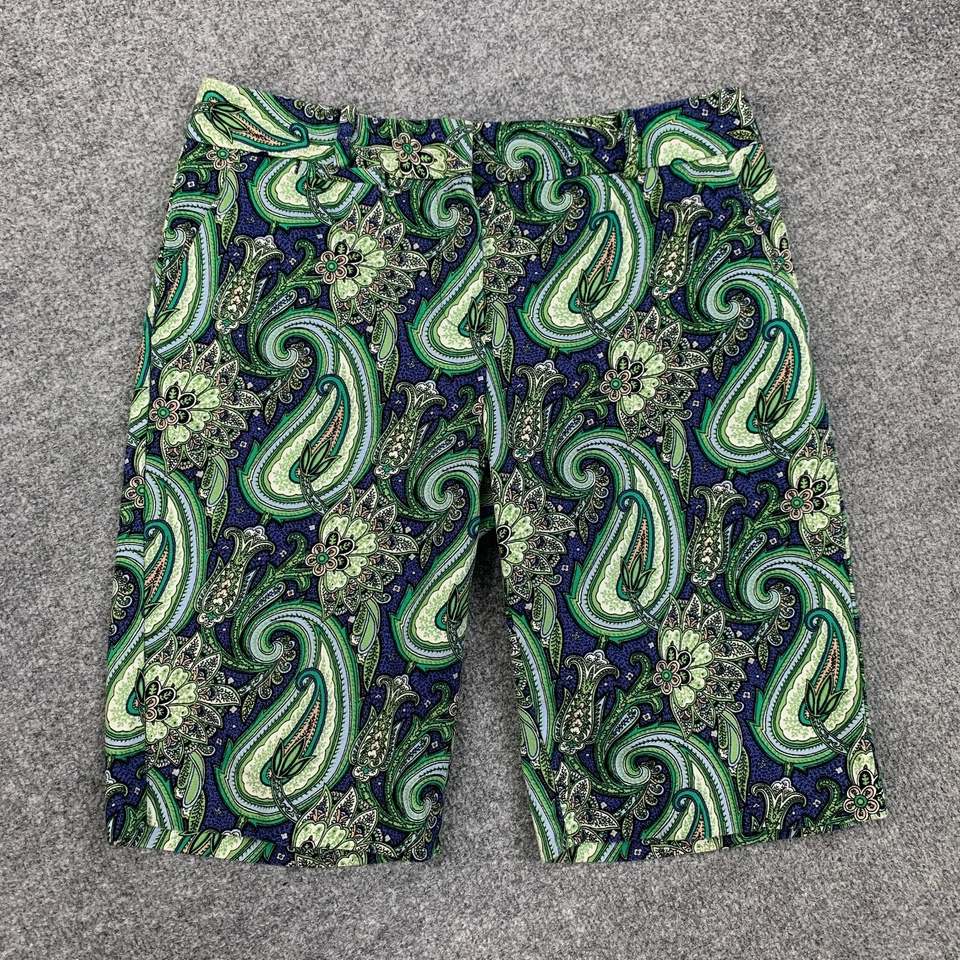 Pantalones Cortos Talbots Para Mujer 2 Bermudas Verde Cachemira Bolsillos Mezcla Algodón Cremallera Frontal Foto 2 de 4