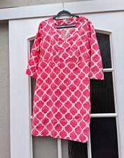Boden Damen Kleid UK 16  Leinen rosa/weiß He...