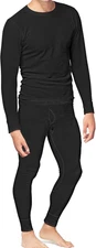 Men’s Thermal Underwear Set 2PC Cotton Blend Waffle Knit Warm Black Large