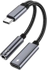 Samsung Galaxy S25 Headphone Adapter, USB C to AUX Mic Jack with PD 60W Gray