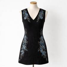 Polinushka Linen Dress Size 42 Hand Painted Floral Print Sleeveless Tie Medim?