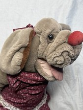 Vintage 1981 GANZ Wrinkles Dog Plush 17" Hand Puppet with Dress Outfit Dog Tag