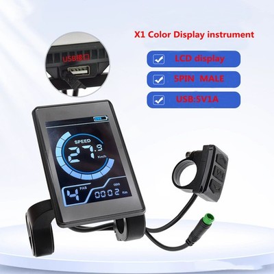 E-bike 24V/36V/48V X1 Colour LCD Display Power Speed Meter Control Panel WP Plug