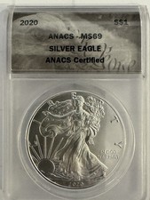 2020 1oz  0.999 FINE SILVER. AMERICAN SILVER EAGLE. ANACS CERTIFIED MS-69.