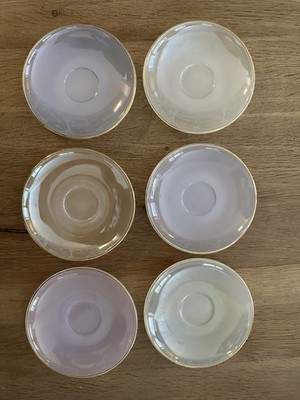 Arcopal 6 Teller für Kekse Untertassen Hartglas Pastellfarben Goldrand