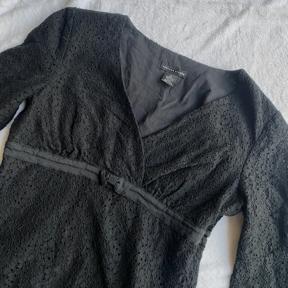 Blusa de encaje negra manga campana Madison para mujer talla 8 cintura imperio Y2K caprichosa Foto 4 de 4