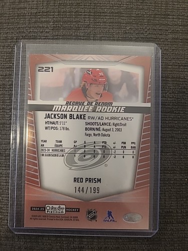 2024-25 O-Pee-Chee Platinum Marquee Rookie Red Prism Jackson Blake /199 #144 - Picture 4 of 5