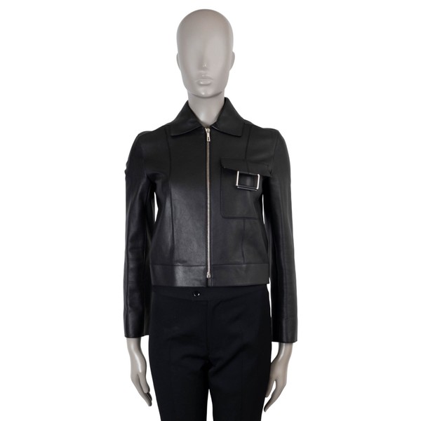73237 auth HERMES black 2020 SHORT LEATHER Jacket 34 XS