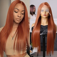 Ginger Orange Pre Plucked Natural Hairline Long Straight Hair Lace Front Wigs