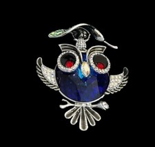 Butler & Wilson Vintage & Signed Blue Crystal Owl & Mouse Pin Brooch