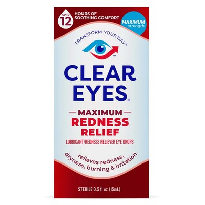 Clear Eyes, Maximum Redness Relief Eye Drops, 0.5 Fl Oz (Pack of 1) EXP 04/2027