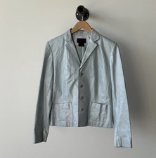 Vintage Ralph Lauren - Sky /Powder Blue Leather Blazer 4 Button Jacket Womens: S