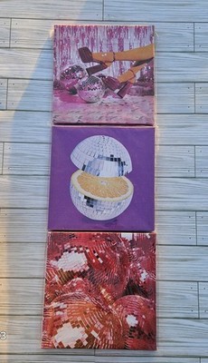 Set of 3 Trendy Disco Ball Wall Art Canvas Prints Preppy Funky & Retro Aesthetic