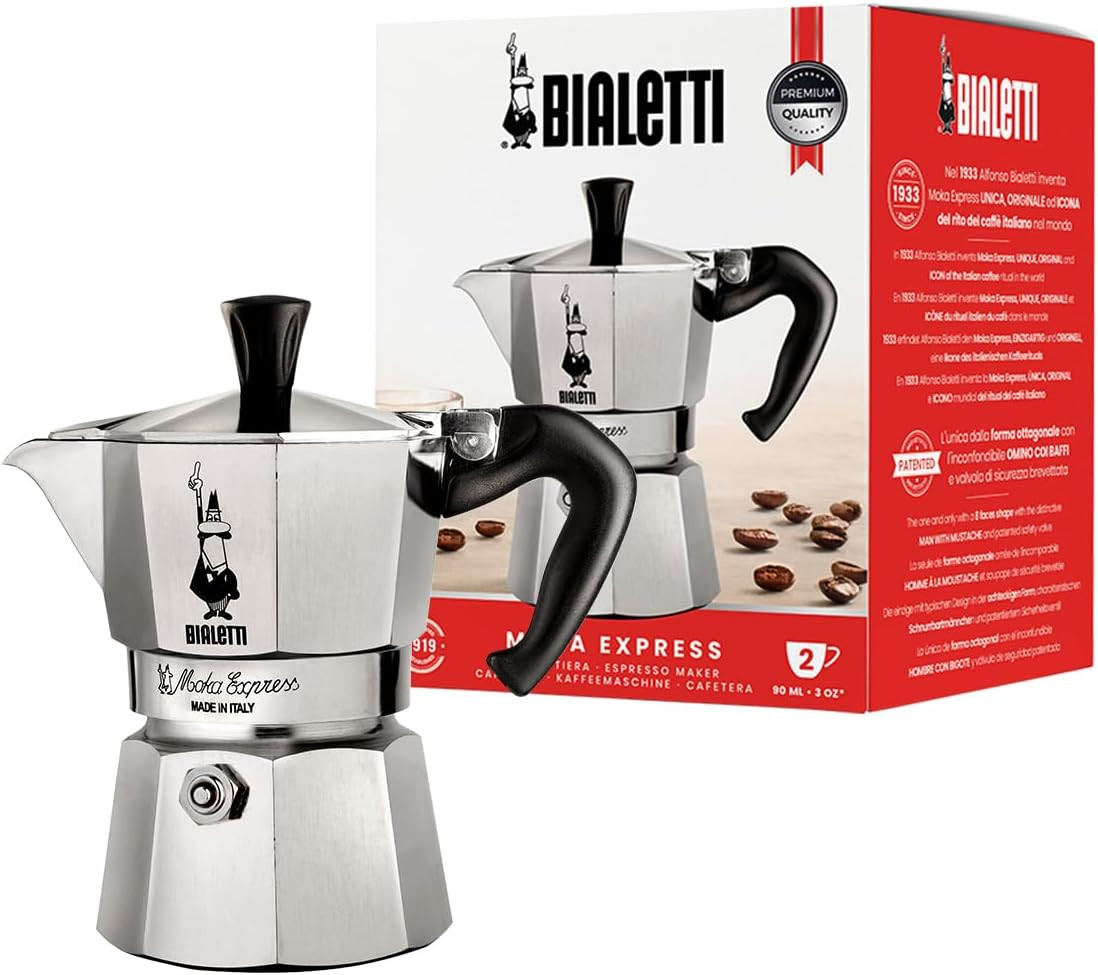Moka Express Bialetti 2 Tazze: Caffettiera Originale in Alluminio