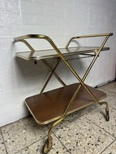 Servierwagen Wagen auf Rollen Holz Vintage Palisander Gold Messing  Teewagen