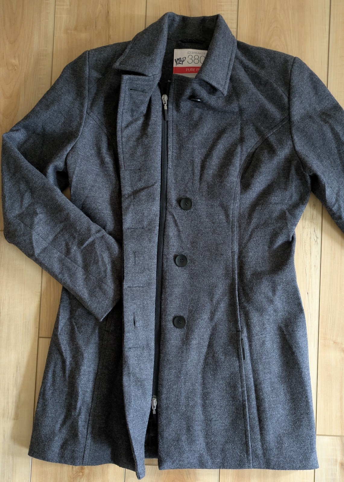 Icebreaker Women's Medium Merino Wool Full Zip Button Coat - Gray image 3