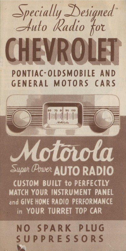 SALE!!  1930's Motorola Auto Radio Pamphlet For Chevrolet & General Motors Cars