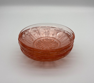 4 Pink Colonial Knife & Fork 5 1/2'' Cereal Bowls Hocking Depression Glass NICE!