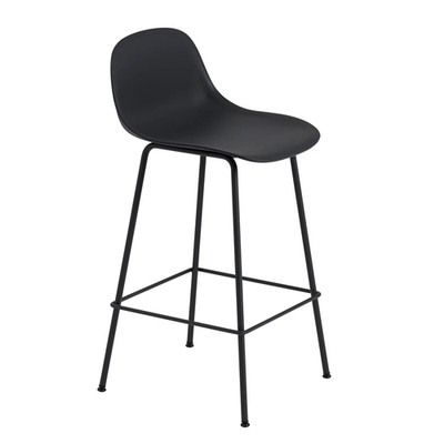 Muuto Fiber Barhocker Tube Base Hocker Küchenstuhl Rückenlehne H65cm schwarz 55