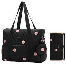 Large Diaper Bag Tote for Maternity, Travel, and Baby Essentials - Black Floral