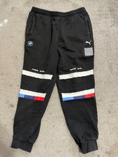 Puma BMW M Motorsport Pants Mens L Black Fleece Joggers Sweatpants Zip Pockets