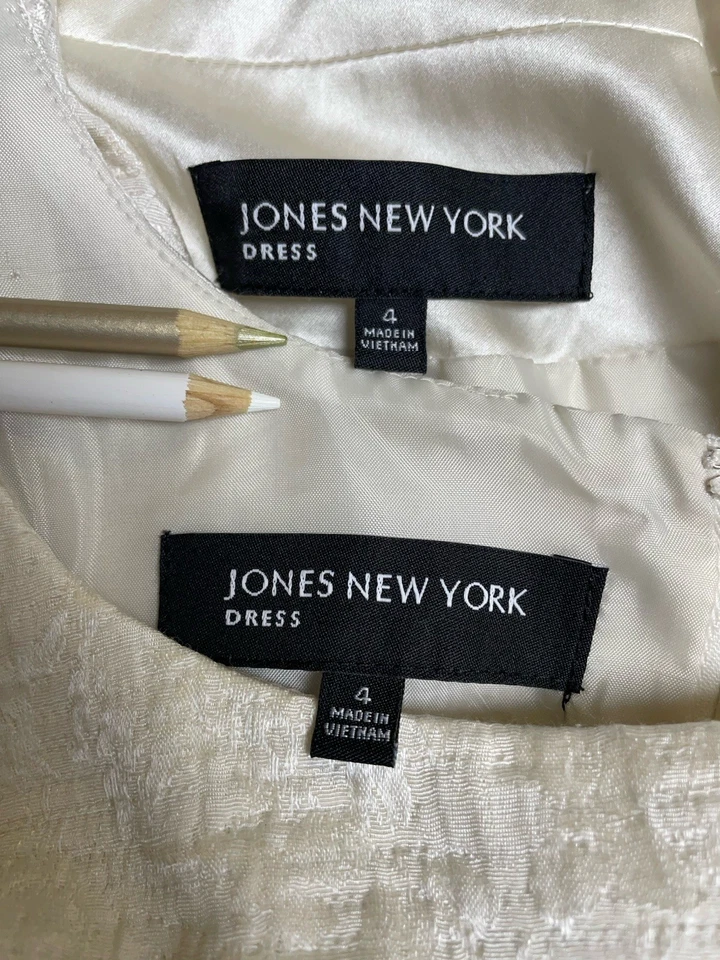NUEVO Jones NY Vestido Traje Talla 2 Conjunto de Dos Piezas Vestido Chaqueta Seda Algodón Damasco Foto 3 de 4