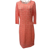 Badgley Mischka Coral Lace 3/4 Sleeve Lace Overlay Fitted Dress