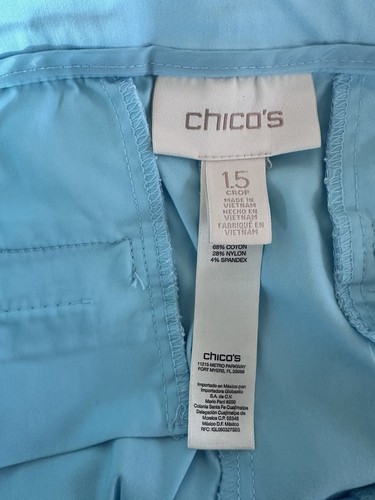 Chico's Crop Pants Size 1.5 Women's Sky Blue Cargo Style Stretch Panel - Picture 3 of 8