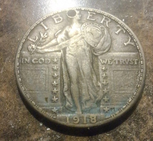 1918 D Standing Liberty Silver Quarter Small Hole High Grade