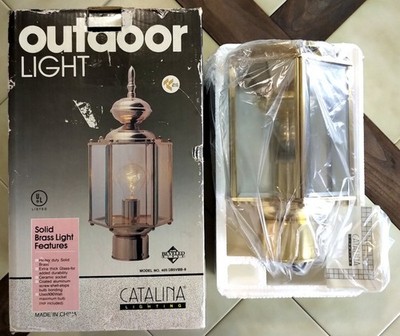 Vintage CATALINA LIGHTING Solid Brass Beveled Glass Hexagonal Outdoor Light, NIB