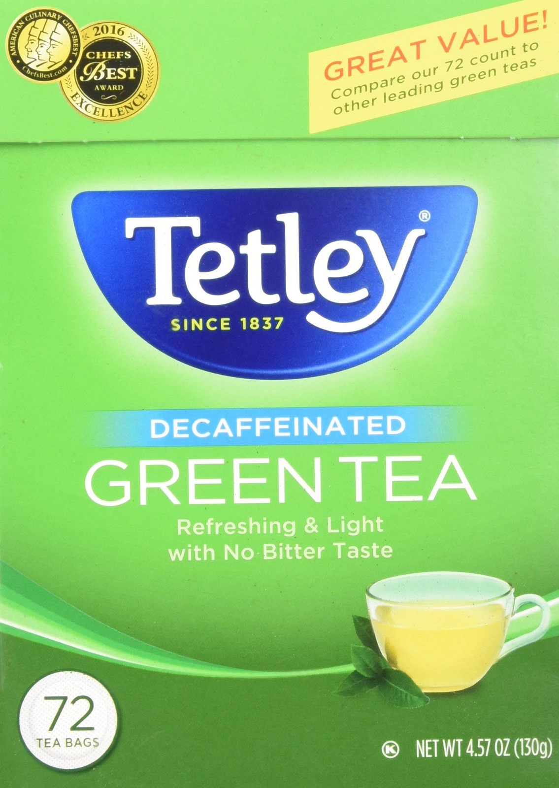 Tetley Green Tea, Decaffeinated ‑ 72 72 Count (Pack of 1),