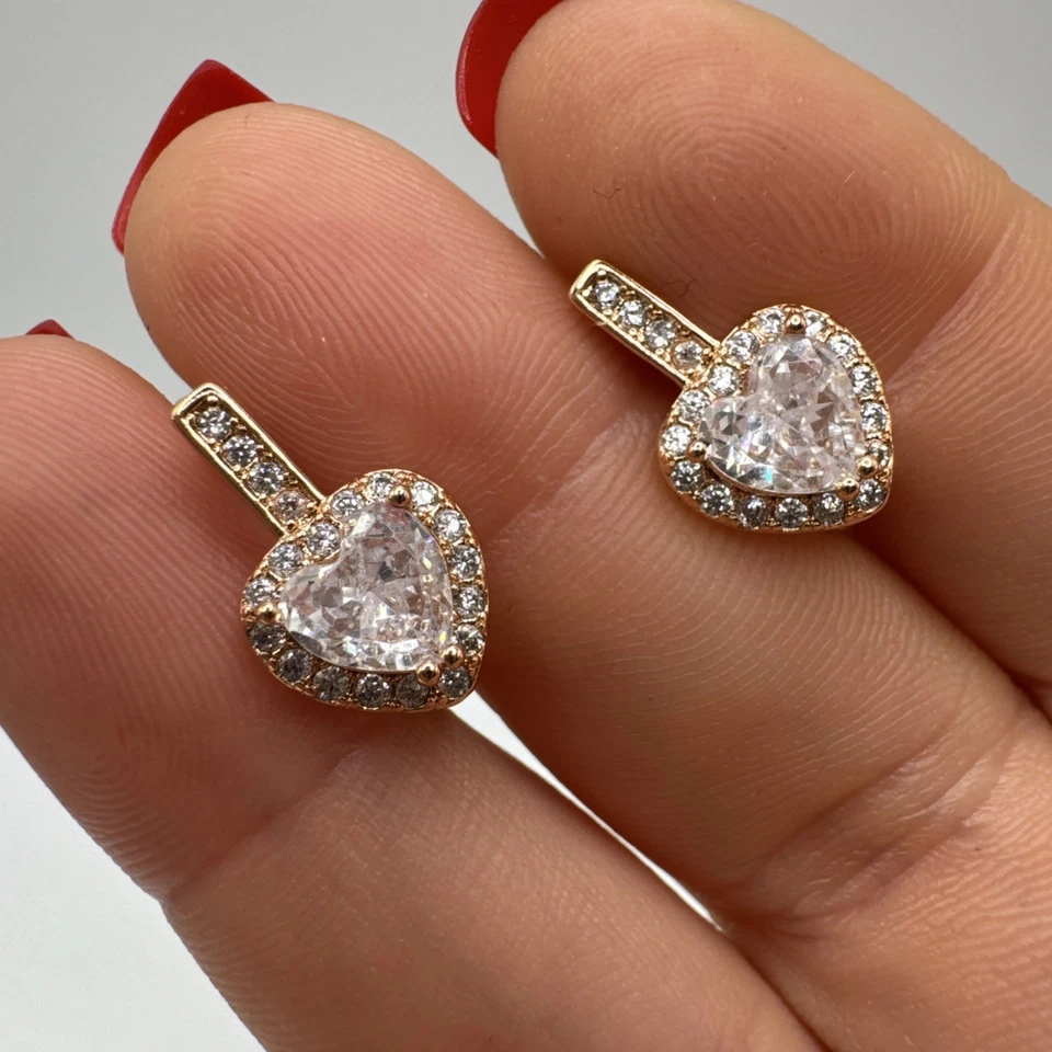 Pendientes colgantes corazón circón oro laminado 14 quilates unidos sello 585RG regalo Foto 2 de 4