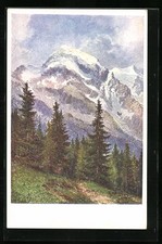 Cartolina artistica firmata R. Kargl: Ortles, vista sulla montagna 