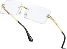 Men’s Luxury Rimless Square Clear Lens Tint Gold Frame Hip Hop Glasses Eye Wear