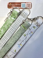 4pcs Fabric Wristlet Keychain Key Fob Strap Handmade Light Green Theme