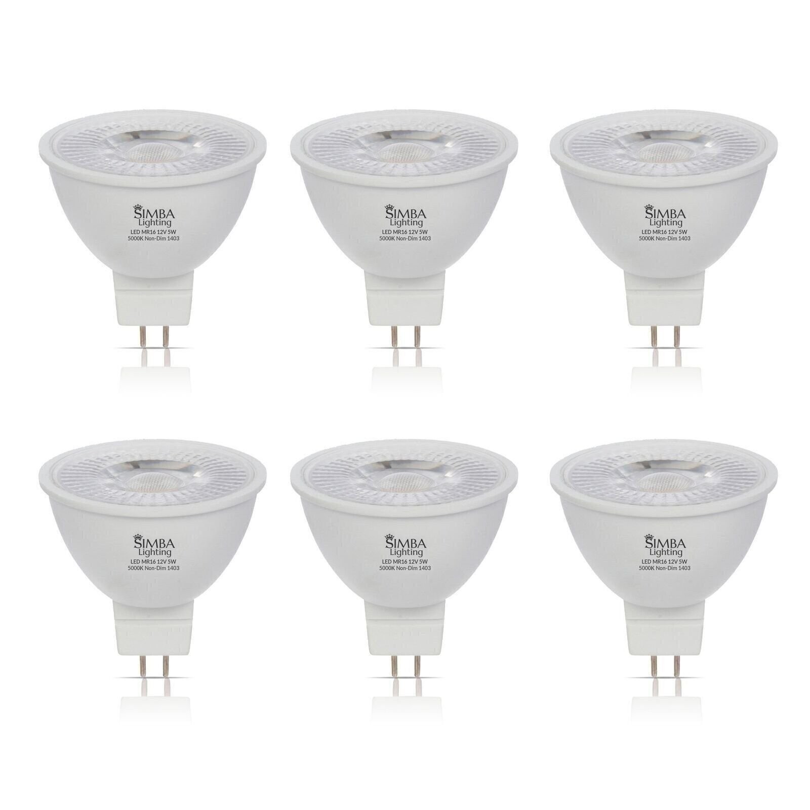 [6 Pack] LED MR16 5W 12V 35W 50W Halogen Replacement Bulbs GU5.3 Bi-Pin 5000K