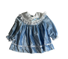 Vintage baby girl size 9 - 12 months Blue Easter Dress Velvet w/Lace  Collar