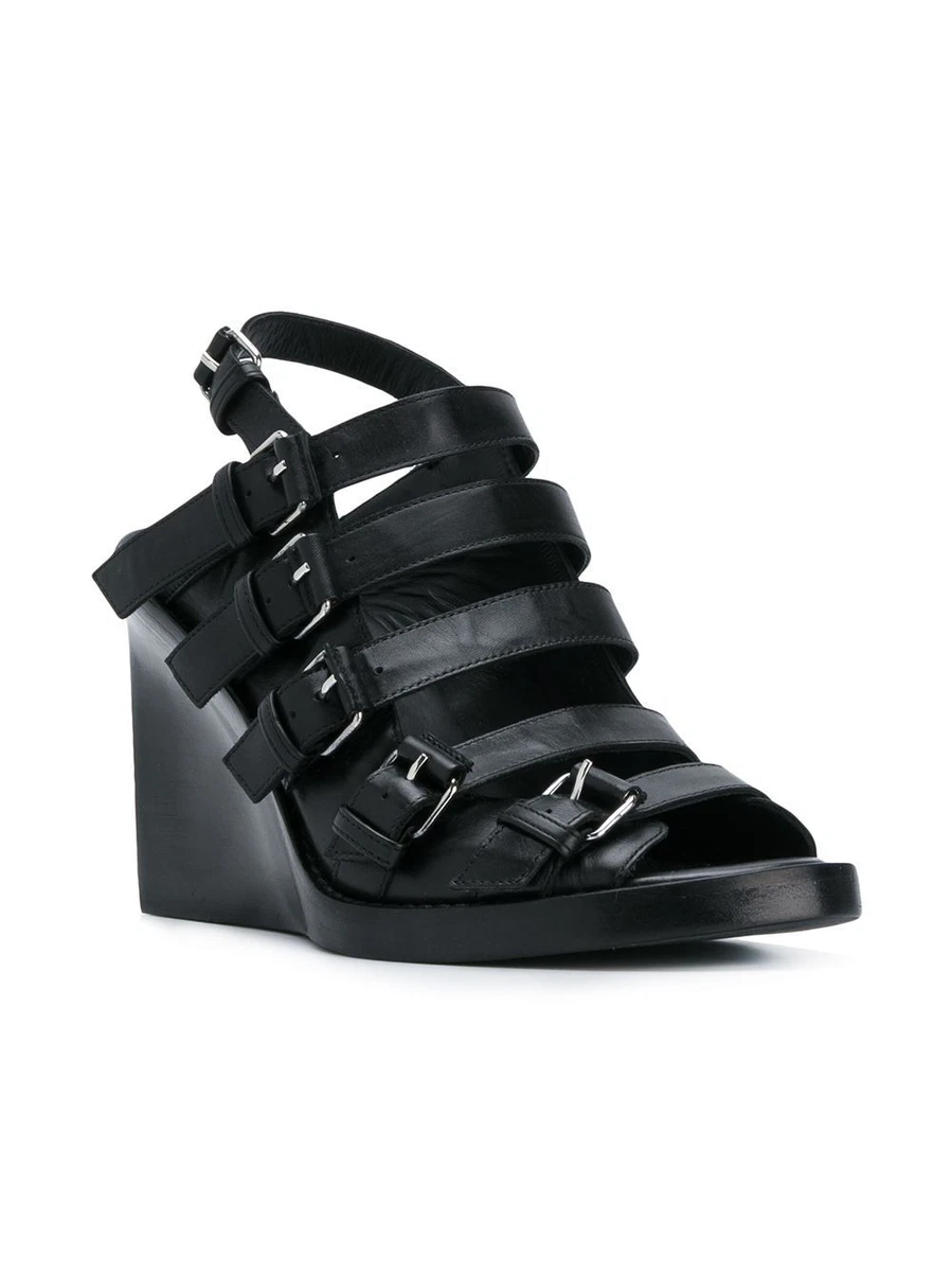 Sale ANN DEMEULEMEESTER Black leather buckled wedge sandals Size