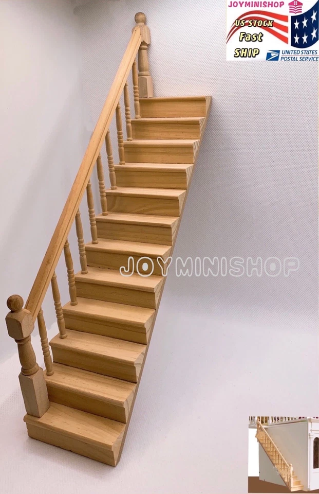 1/12 Casa de Muñecas Izquierda Miniatura Escalera Recta Pasamanos Escalera Escalera Muebles Foto 3 de 4
