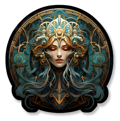 GESICHT SCHÖNE JUNGE FRAU KÖNIGIN PRINZESSIN ART DECO AUFKLEBER STICKER FB136