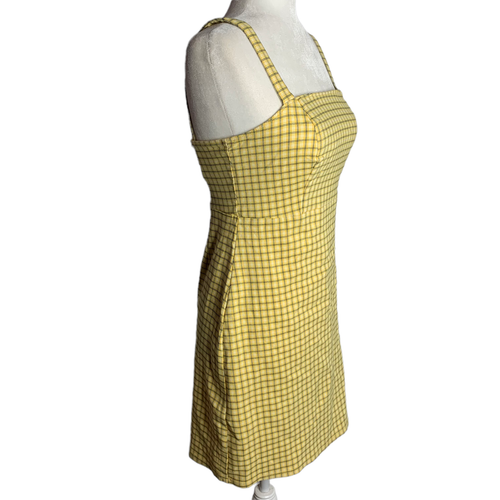 Hollister Structured Split Front Mini Dress S Yellow Checkered Adjustable Straps - Picture 5 of 6