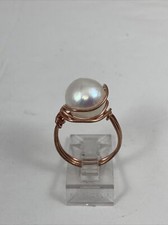 Handmade Copper Wire Wrap White Pearl Ring Size 7 171